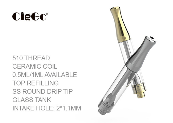 SS THC Oil Vape Cartridge 0.5ml 1.0ml 1.2mm Hole Electronic Cigarette Tanks