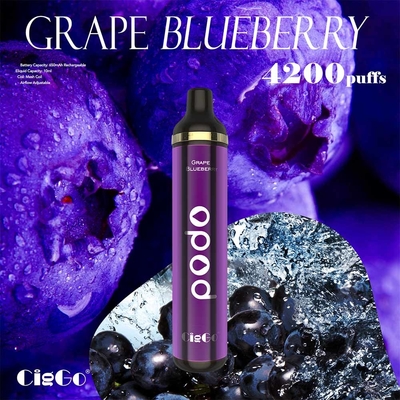 Large Capacity Mesh Coil Disposable 4200 Puffs With 10ml E Juice Grape Blueberry