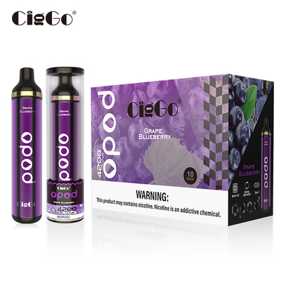 Large Capacity Mesh Coil Disposable 4200 Puffs With 10ml E Juice Grape Blueberry