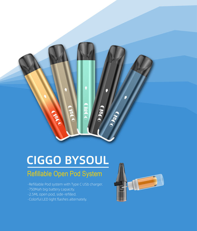 750Mah THC Vape Pod System Ciggo Bysoul 2ML Vape Pen Kit TPD Approval